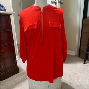 Calvin Klein Vibrant Red Zip-Front Blouse